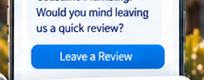 Illustrative phone screen asking a customer to leave a review, with no rating or review shown.